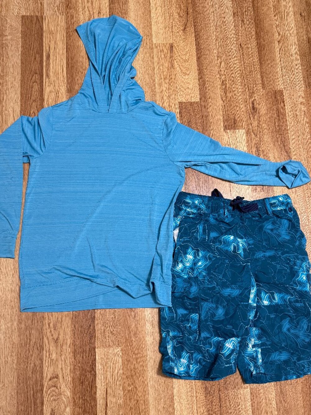 Lands' End Hooded Shirt & Swim Shorts Set L 10-12